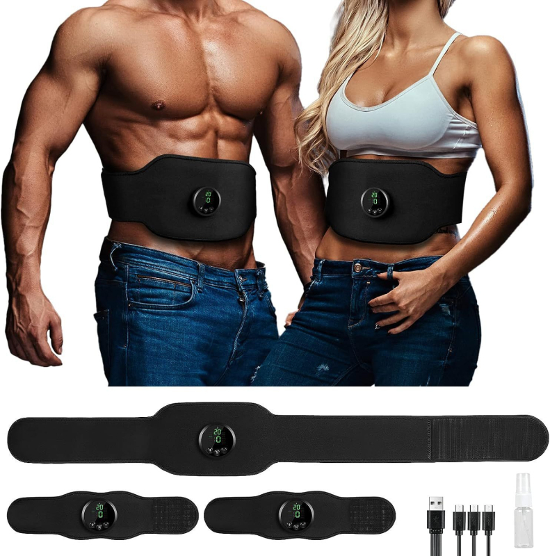 EMS trbušni remen s 3 glavne jedinice, 1 remen i 2 naljepnice za ruke; Model MH-1080; Težina 0,45 kg; Nije sklopivo
