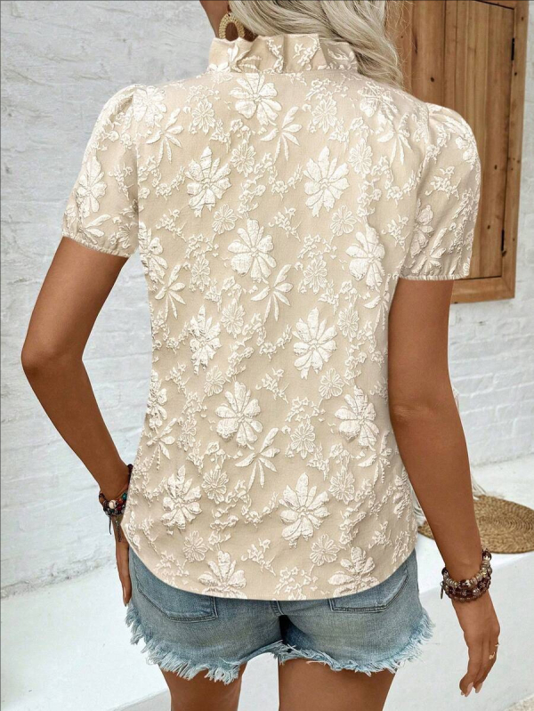 Košulja od jacquard tkanine, poliester ≥95%, kratki rukavi, V izrez, pulover stil