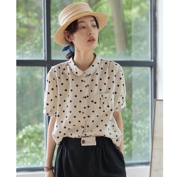 Košulja od lana Wave Point uzorak, kratki rukavi, POLO ovratnik, glavna tkanina: lan ≥95%, japansko-korejski casual stil