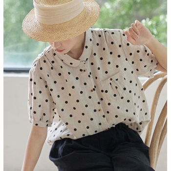 Košulja od lana Wave Point uzorak, kratki rukavi, POLO ovratnik, glavna tkanina: lan ≥95%, japansko-korejski casual stil