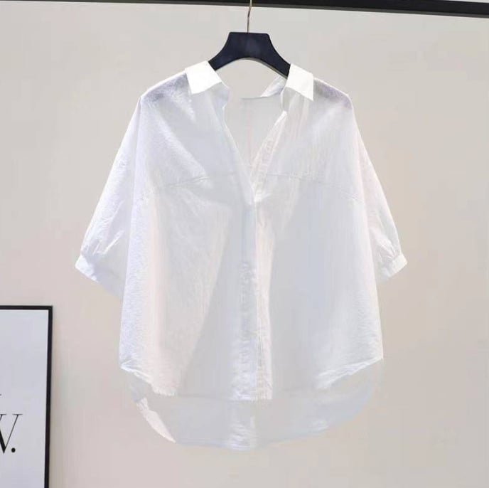 Ženska pamučna košulja, polo ovratnik, udoban ležerni kroj, kratkih rukava, osnovni stil