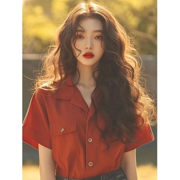 Γυναικείο πουκάμισο με κλασικό γιακά, κοντά μανίκια, αστικό στυλ καθημερινότητας, κουμπιά σε μία σειρά, Καλοκαίρι 2024