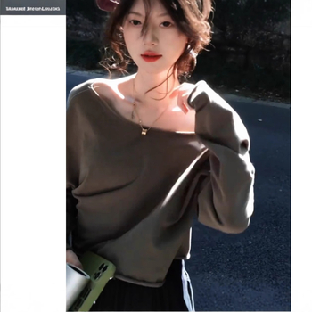 Γυναικείο μακρυμάνικο crop T‑shirt σε κορεατικό στυλ, με κουκούλα, στενή γραμμή, μονόχρωμο, βαμβακο-πολυεστερική ανάμιξη, άνοιξη 2025