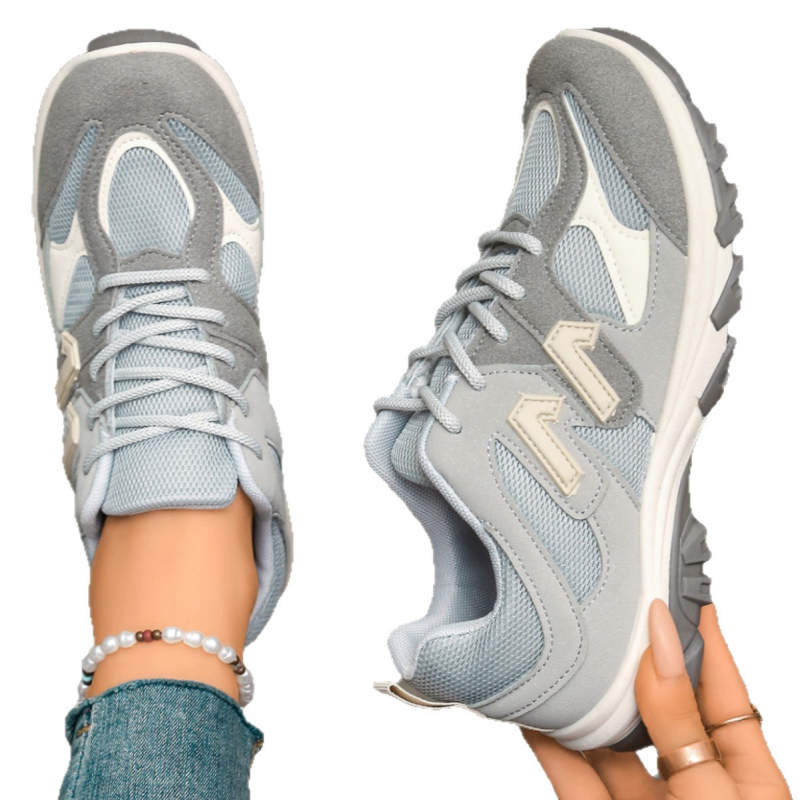 Sportske casual tenisice za žene, gornji dio PU+ mesh, vezanje šnurkama, niski potplat 1–3 cm, plastična potplat