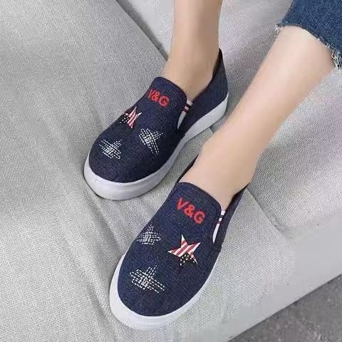 Pantofi slip-on din denim pentru femei, platformă, vârf rotund, respirabili, talpă din plastic