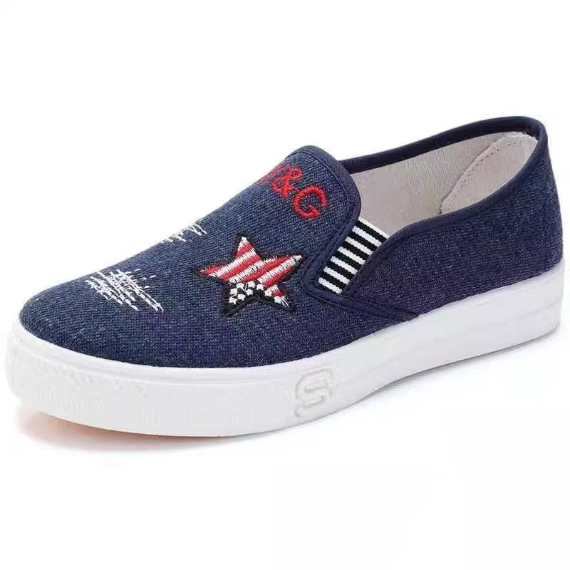 Pantofi slip-on din denim pentru femei, platformă, vârf rotund, respirabili, talpă din plastic