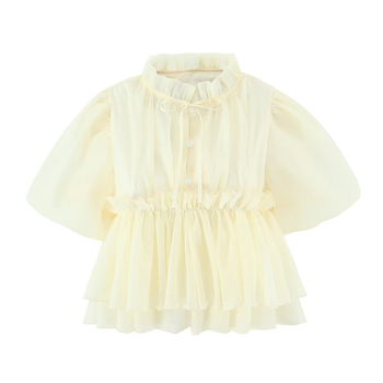 Πολυεστερικό πουκάμισο με κορδόνια πρόσδεσης, κοντό μανίκι, στρογγυλή λαιμόκοψη, στυλ ευρωπαϊκό-αμερικανικό, S22561