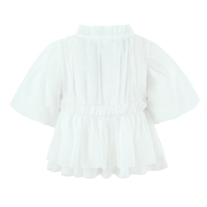 Πολυεστερικό πουκάμισο με κορδόνια πρόσδεσης, κοντό μανίκι, στρογγυλή λαιμόκοψη, στυλ ευρωπαϊκό-αμερικανικό, S22561