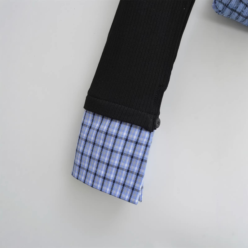 Πουκάμισο με patchwork σε μπλοκ σχέδιο, μακριά μανίκια, γιακά polo, στενή γραμμή, βαμβακερό ύφασμα