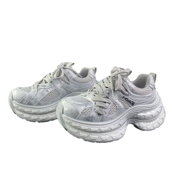 Ženske tenisice s debelim potplatom u Dad Shoes stilu, 7 cm povećanje visine; gornji dio od prirodne kože i tkanine, đon od gume s pjenom, vezanjem šnura