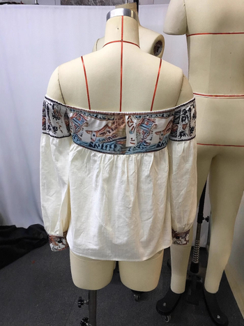 Ženska ljetna košulja s boho otiskom, off-shoulder, kratke rukave, slub pamuk, 95% pamuk