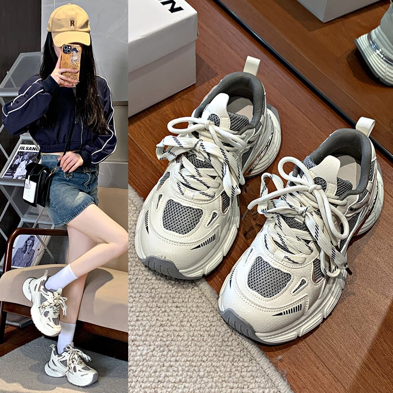 Ženske tenisice u stilu Dad shoes, gornji dio od super vlakna, gumena potplat, platforma 3–5 cm, vezanje