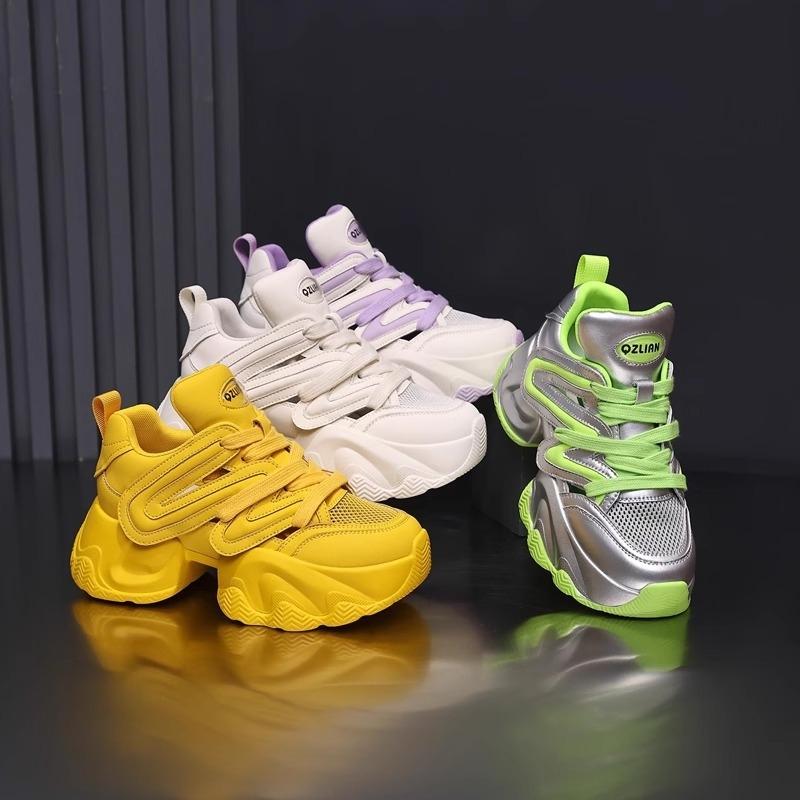 Ženske tenisice stil dad shoes, povećanje visine, prozračne i lagane, gornji dio visok 3–7 cm, potplat od gumene pjene, vezanje naprijed