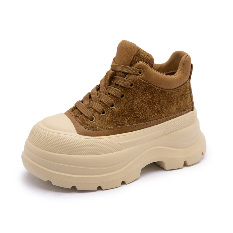Ženske kožne casual tenisice za povećanje visine, vezanje, okrugli vrh, srednji podnož, EVA debeli đon 6 cm