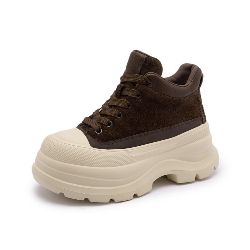 Ženske kožne casual tenisice za povećanje visine, vezanje, okrugli vrh, srednji podnož, EVA debeli đon 6 cm