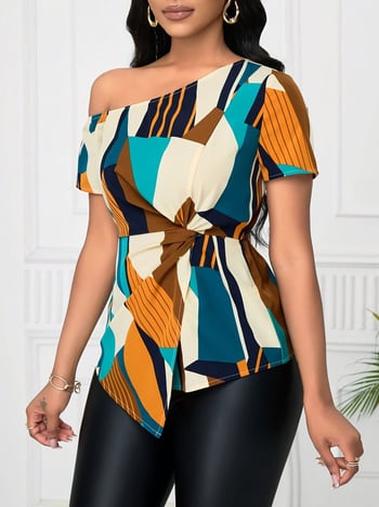 Poliester košulja s tiskom, kratkih rukava, okrugli izrez, redovita duljina, elegantan stil