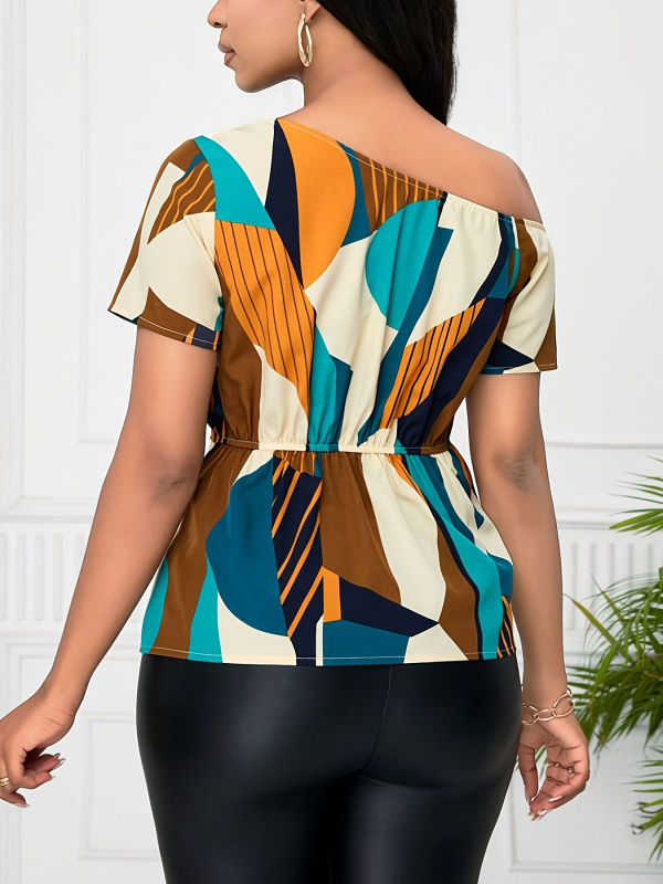 Poliester košulja s tiskom, kratkih rukava, okrugli izrez, redovita duljina, elegantan stil
