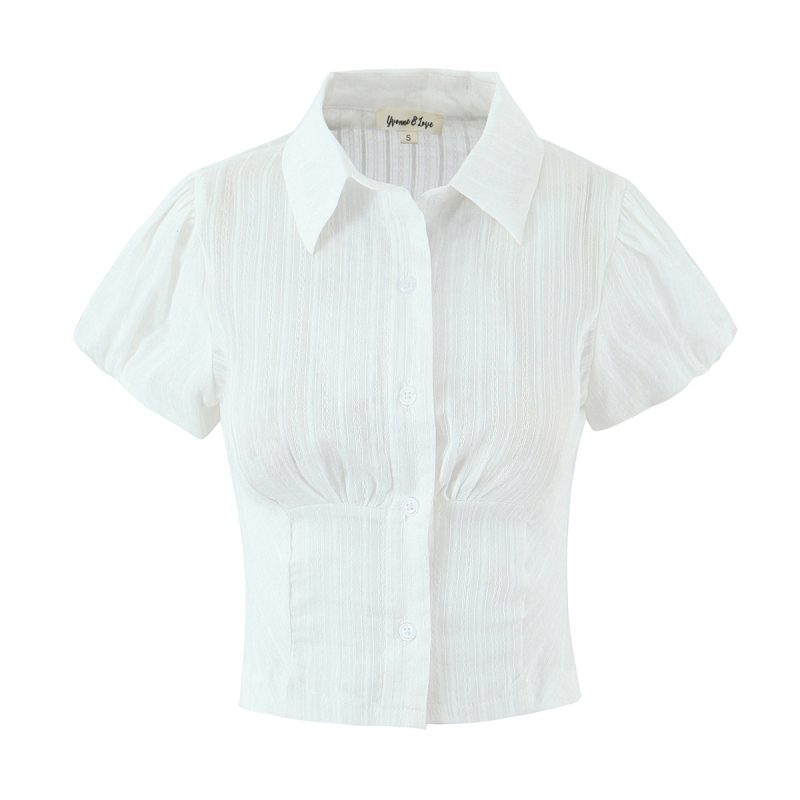 Риза, Slim-Fit, къс ръкав, Turn-Down яка, с копчета отпред, Cardigan стил, Европейски и Американски стил, полиестер-еластан