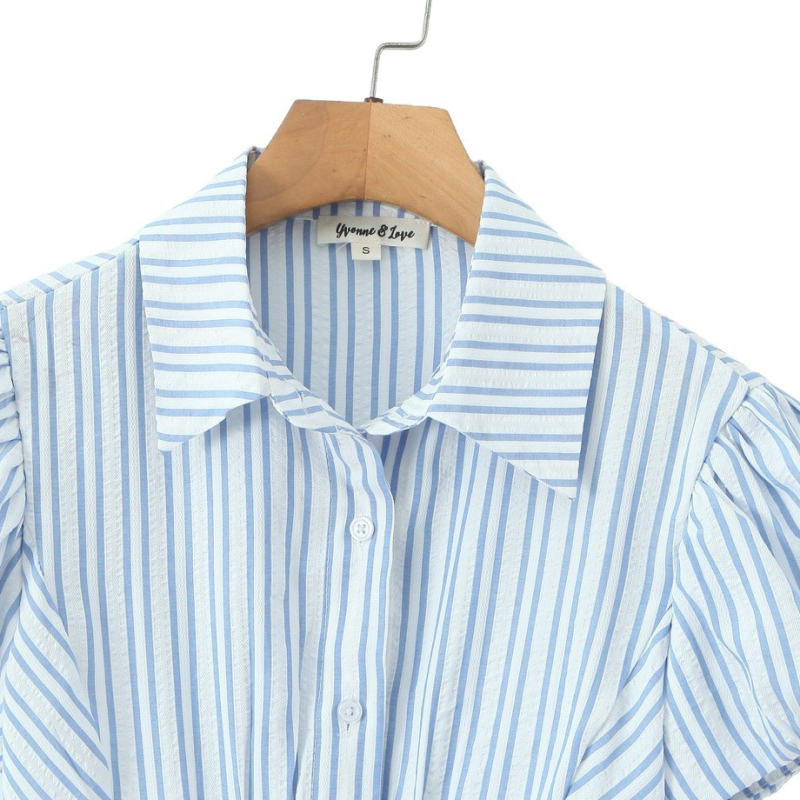 Риза, Slim-Fit, къс ръкав, Turn-Down яка, с копчета отпред, Cardigan стил, Европейски и Американски стил, полиестер-еластан