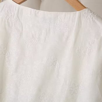 Ženska bluza s vezenjem: V izrez, kratki rukav, cvjetni 3D vez, poliester, standardni kroj