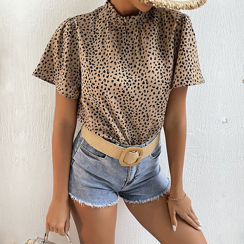 Košulja s leopard uzorkom, kratke rukave, okrugli izrez, poliester, široki kroj