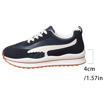 Agan tenisice: color-blocking paneli, PU gornja, prednje vezanje, visina pete 3–5 cm, PVC potplat