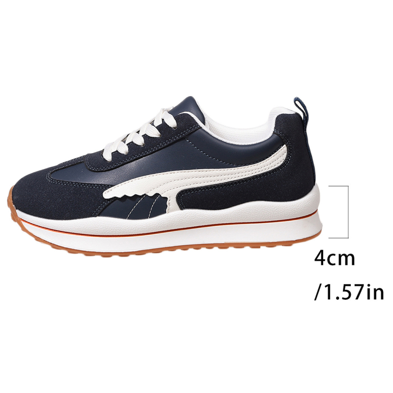 Agan tenisice: color-blocking paneli, PU gornja, prednje vezanje, visina pete 3–5 cm, PVC potplat