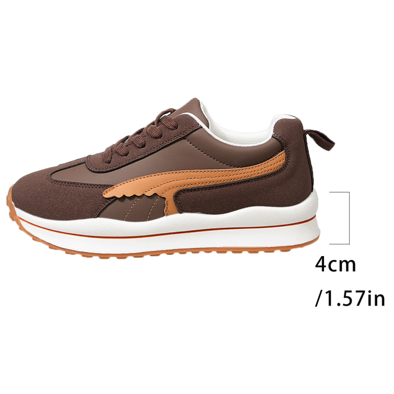 Agan tenisice: color-blocking paneli, PU gornja, prednje vezanje, visina pete 3–5 cm, PVC potplat
