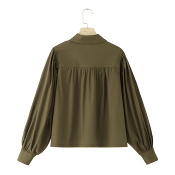 Ženska pamučna bluza s polo ovratnikom, balon rukavima, slobodan kroj, regularna duljina, 100% pamuk