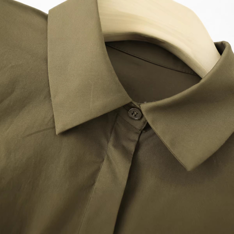 Ženska pamučna bluza s polo ovratnikom, balon rukavima, slobodan kroj, regularna duljina, 100% pamuk