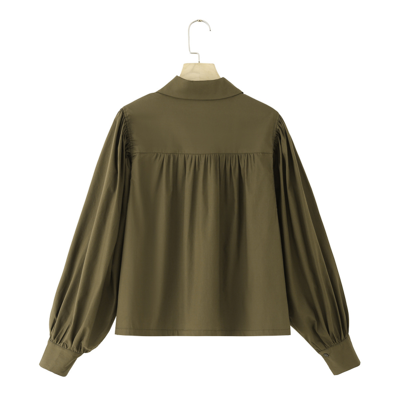 Ženska pamučna bluza s polo ovratnikom, balon rukavima, slobodan kroj, regularna duljina, 100% pamuk
