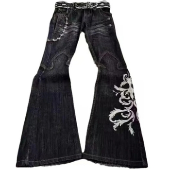 Printane traperice od denima za muškarce i žene, Y2K punk stil, zvonasti kroj, oprano