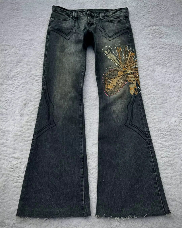 Printane traperice od denima za muškarce i žene, Y2K punk stil, zvonasti kroj, oprano