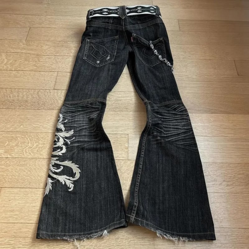 Printane traperice od denima za muškarce i žene, Y2K punk stil, zvonasti kroj, oprano