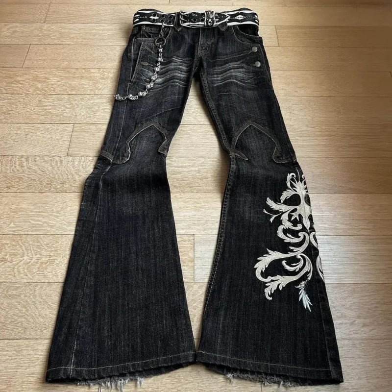 Printane traperice od denima za muškarce i žene, Y2K punk stil, zvonasti kroj, oprano