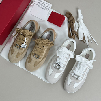 Adidași din piele pentru femei, cu șireturi, litere brodate și catarame metalice, talpă TPU