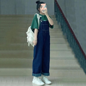 Salopetă de damă cu talie înaltă și croi larg, stil coreean, primăvara 2025