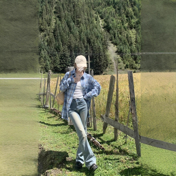 Košulja od poliestera; karirani uzorak; kardigan stil; dugi rukav; polo ovratnik