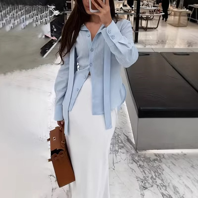 Cămașă din poliester cu mânecă lungă, guler Turn-down, croială Slim Fit