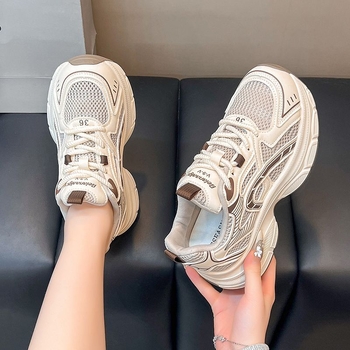 Pantofi dad shoes cu talpă groasă, din material textil, talpă din cauciuc, șireturi, respirabili (Peste textil, Talpă din cauciuc, Talpă groasă, Șireturi)