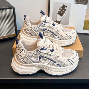 Pantofi dad shoes cu talpă groasă, din material textil, talpă din cauciuc, șireturi, respirabili (Peste textil, Talpă din cauciuc, Talpă groasă, Șireturi)