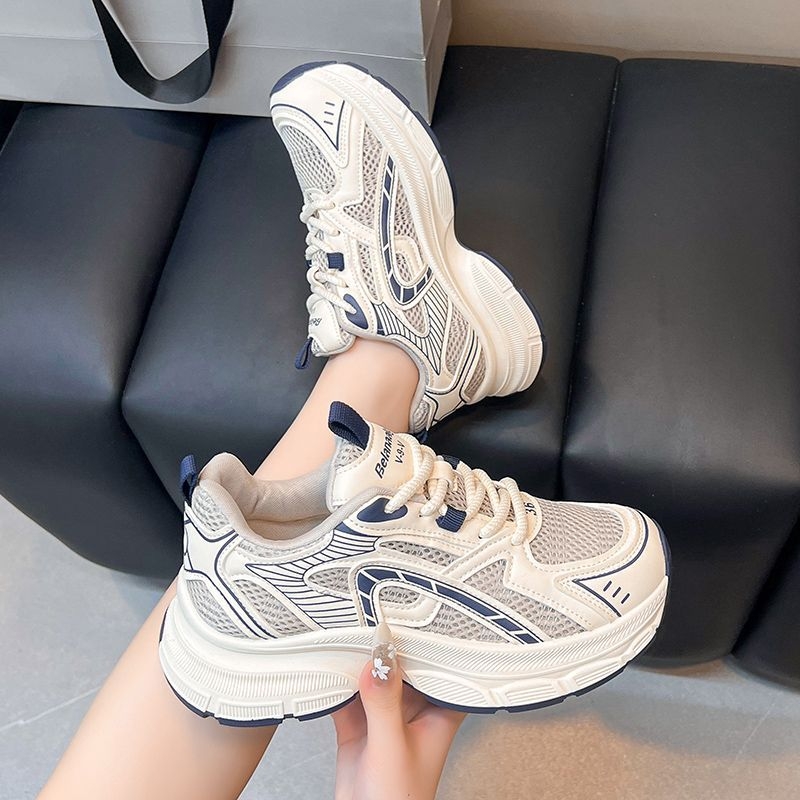 Pantofi dad shoes cu talpă groasă, din material textil, talpă din cauciuc, șireturi, respirabili (Peste textil, Talpă din cauciuc, Talpă groasă, Șireturi)