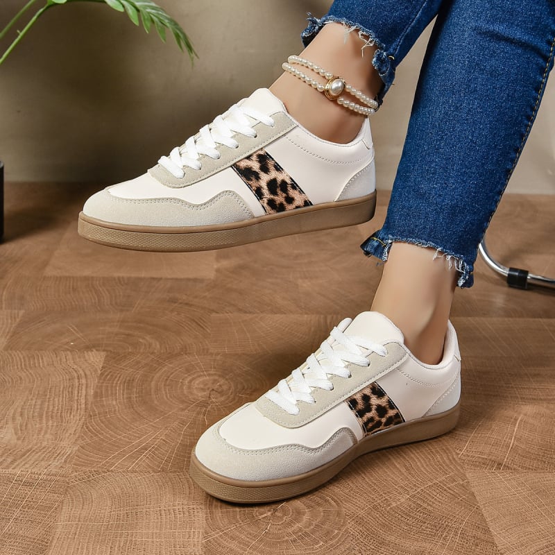 Ženske tenisice s leopard printom, okrugli nos, vezivanje, gumeni potplat