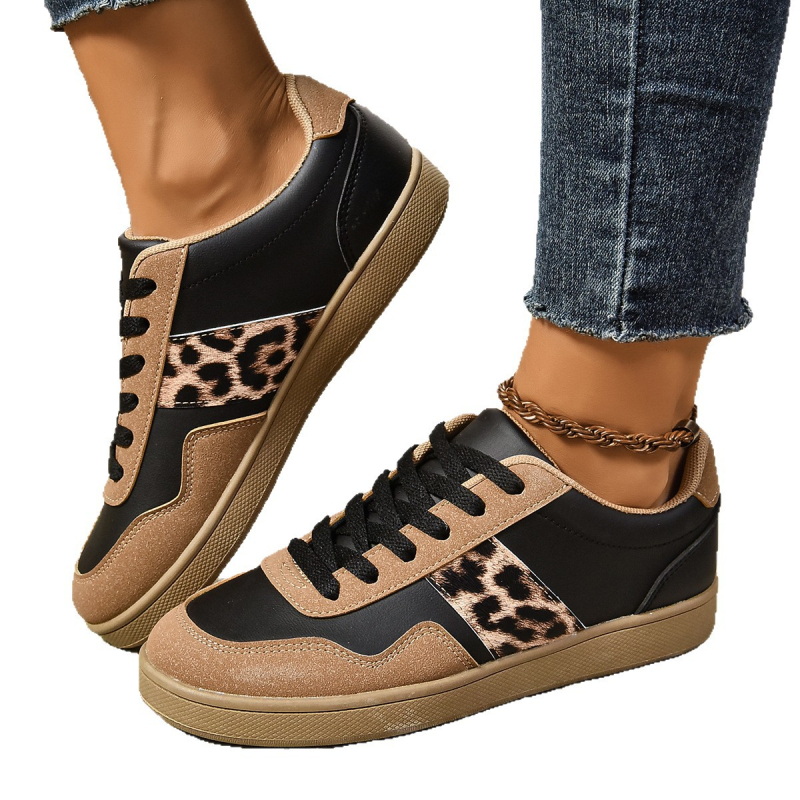 Ženske tenisice s leopard printom, okrugli nos, vezivanje, gumeni potplat