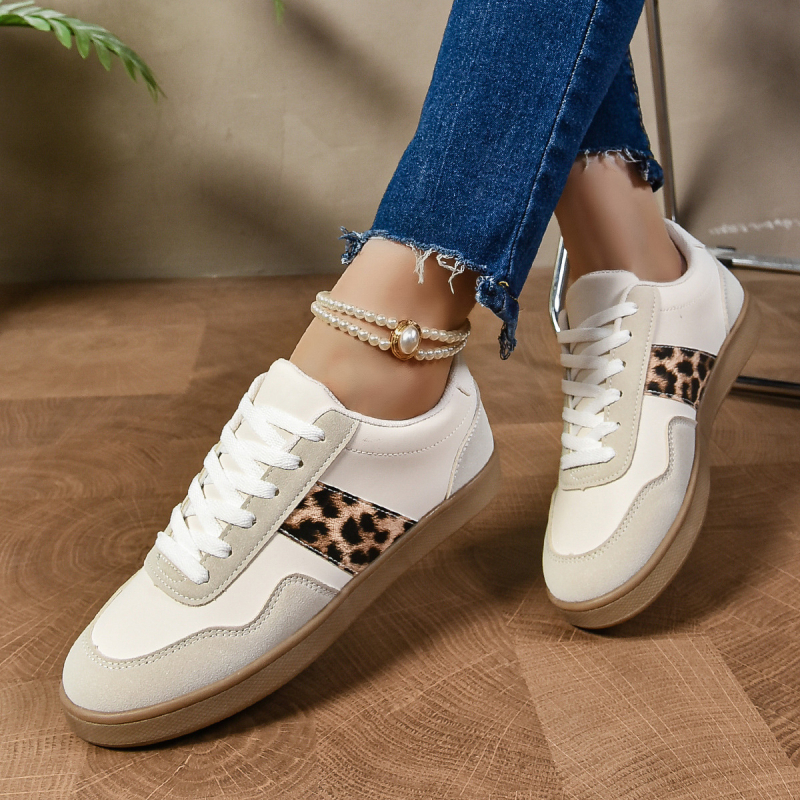 Ženske tenisice s leopard printom, okrugli nos, vezivanje, gumeni potplat