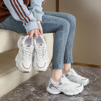 Pantofi sport femei, cu partea superioară PU+ plasă, ușori, înălțime tocuri 3–5 cm, branț PU, talpă din cauciuc