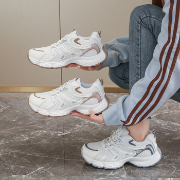 Pantofi sport femei, cu partea superioară PU+ plasă, ușori, înălțime tocuri 3–5 cm, branț PU, talpă din cauciuc