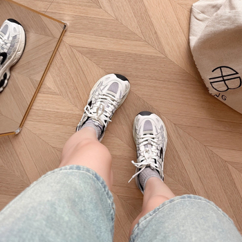 Szellőző hálós felsőrészű női cipő, magasságot növelő Dad Shoes, fűzős, 3–5 cm sarok, PU talp