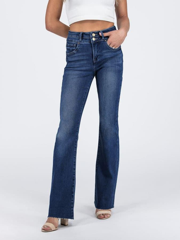 Jeans din denim, cu elastice înaltă, croială dreptă, talie înaltă, vopsire tie-dye, denim din bumbac 50–70% și <30% poliester