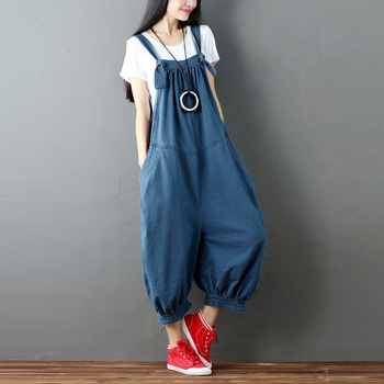 Salopetă denim cu bretele – talie înaltă, croială lejeră, lungime cropped, 95% bumbac